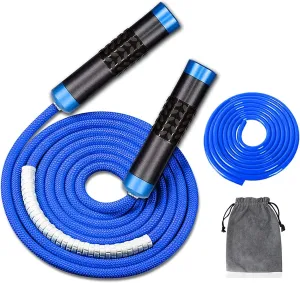 Redify Weighted Jump Rope for Workout Fitness(1LB), Tangle-Free Ball Bearing Rapid Speed Skipping Rope for MMA Boxing Weight-loss,Aluminum Handle Adjustable Length 9MM Fabric Cotton 9MM Solid PVC Rope