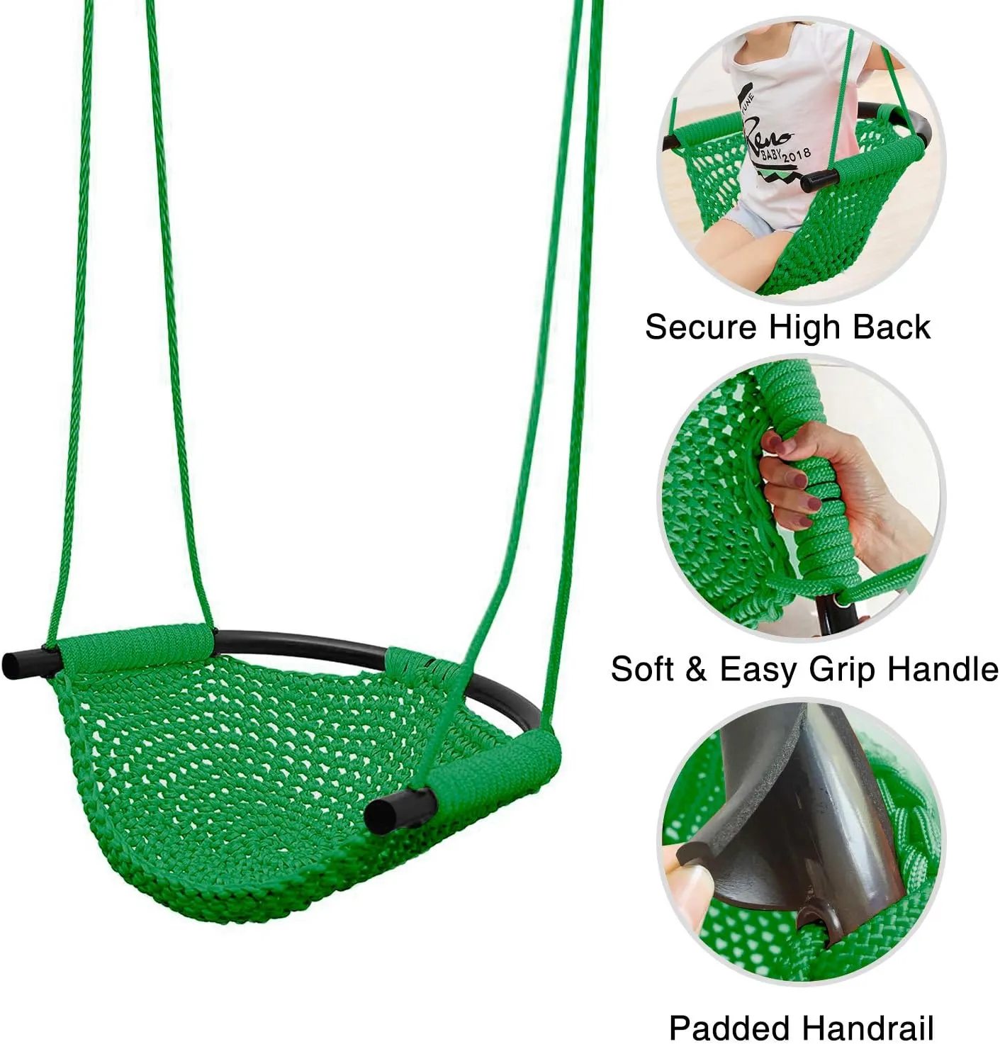 RedSwing Kids Swing seat with Adjustable Ropes, Hand-Knitting Child Swing Seat Great for Tree, Outdoor Indoor, Playground, Backyard, Green