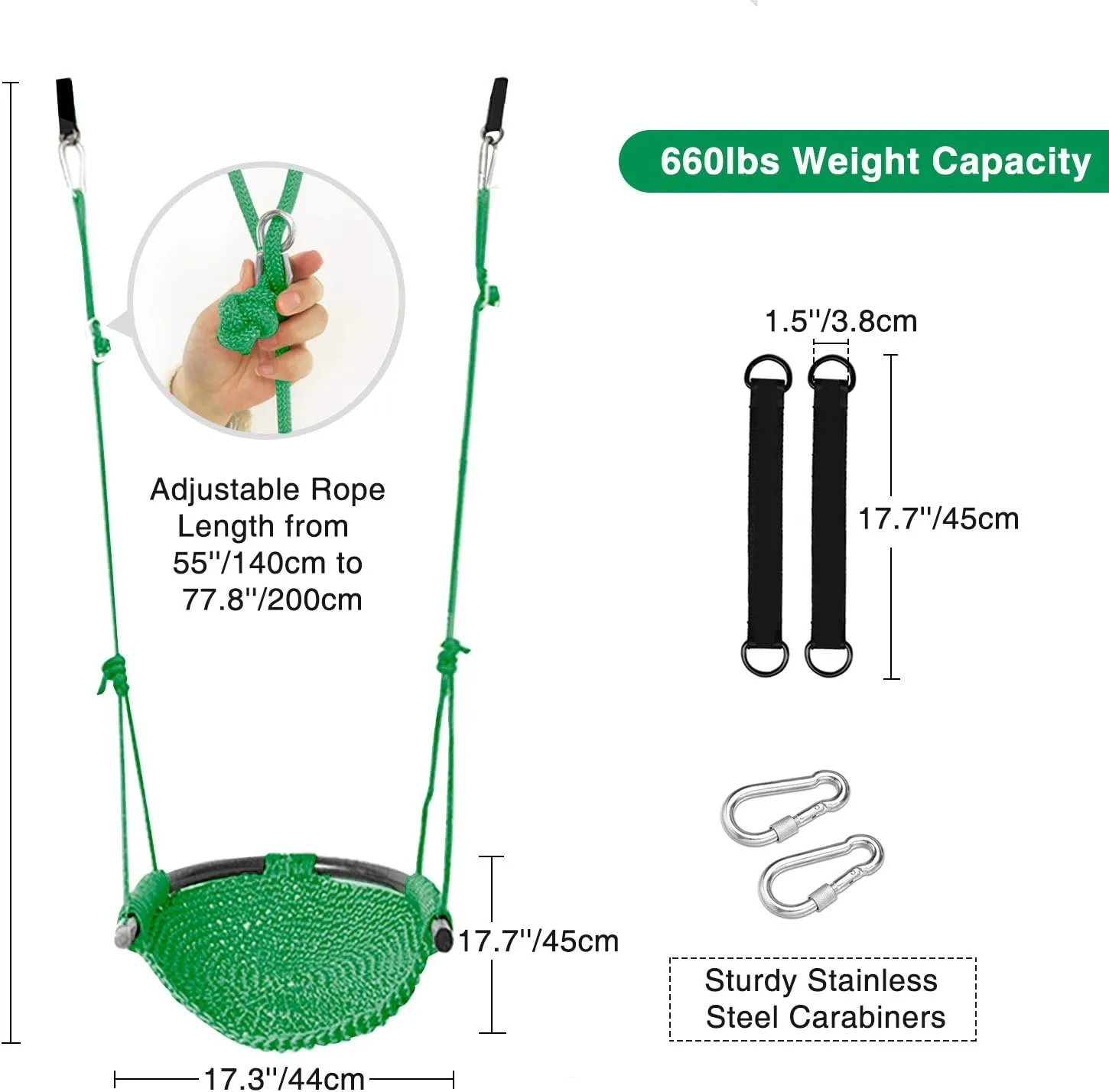 RedSwing Kids Swing seat with Adjustable Ropes, Hand-Knitting Child Swing Seat Great for Tree, Outdoor Indoor, Playground, Backyard, Green