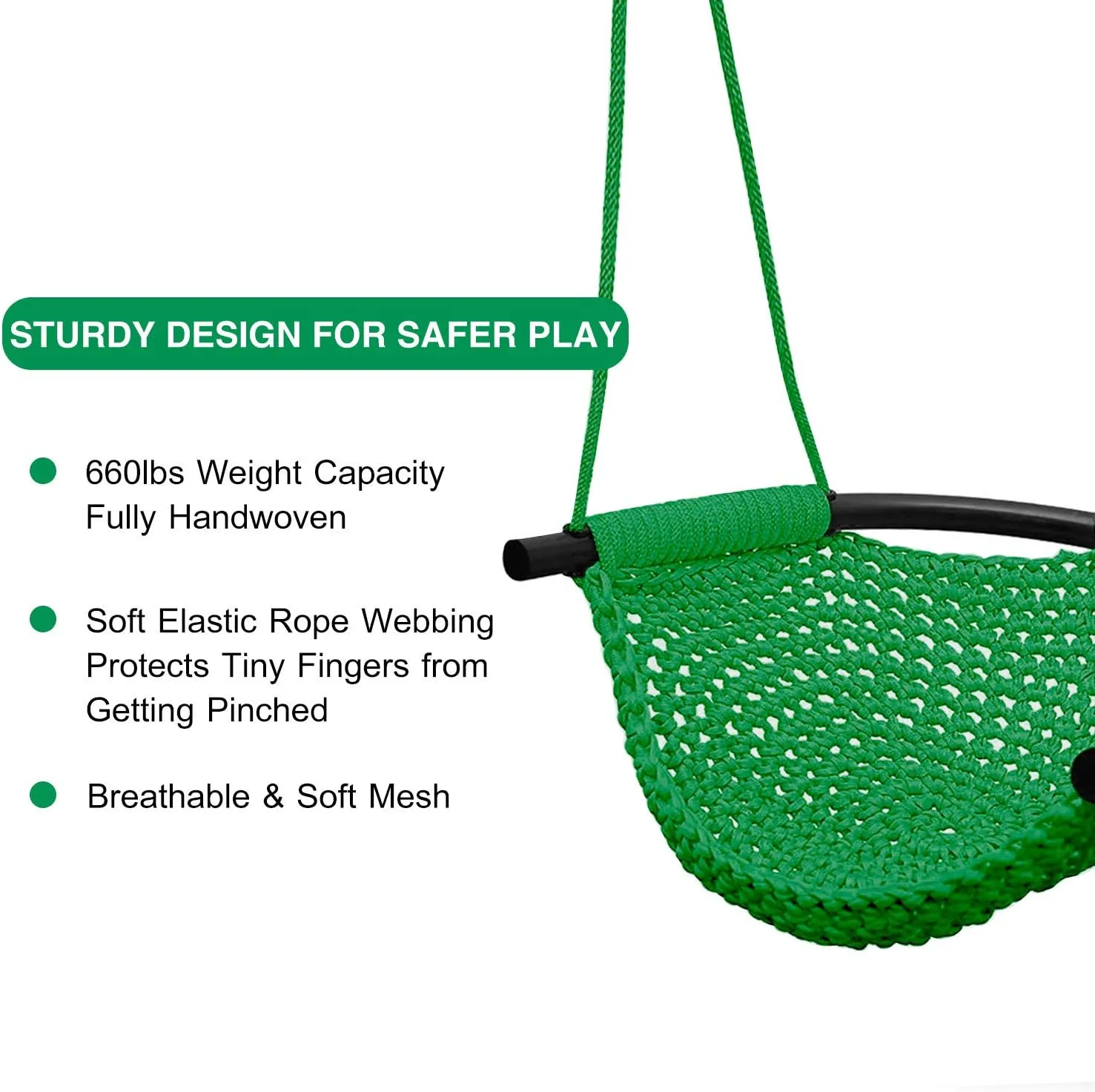 RedSwing Kids Swing seat with Adjustable Ropes, Hand-Knitting Child Swing Seat Great for Tree, Outdoor Indoor, Playground, Backyard, Green