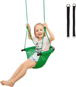 RedSwing Kids Swing seat with Adjustable Ropes, Hand-Knitting Child Swing Seat Great for Tree, Outdoor Indoor, Playground, Backyard, Green