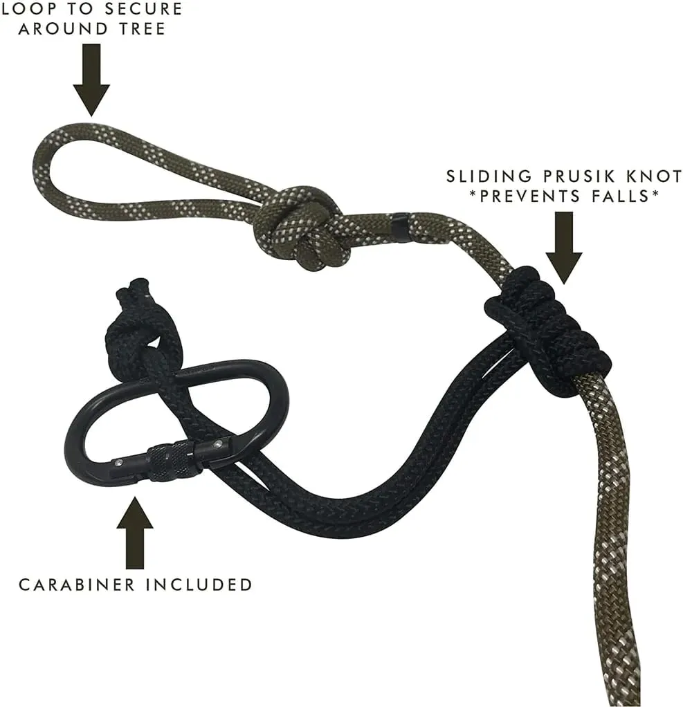 Reflective Safety Rope for Tree Stand 30ft Safety Harness Rope Camo with Prusik Knot Lifeline & Carabiner