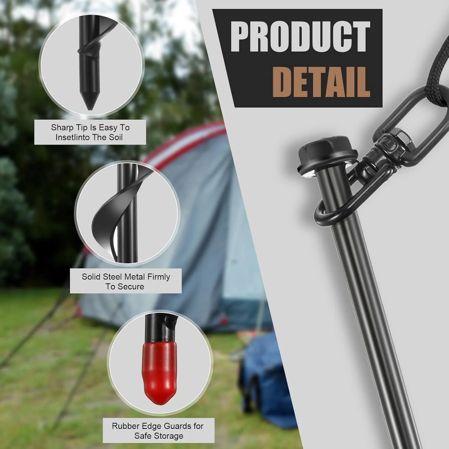Reginary 12 Pcs Ground Anchors Screw in Tent Stakes Heavy Duty Trampoline Anchors High Wind for Camping Canopy Carport Sheds Beach Sand Stakes Metal Swing Set (Black)