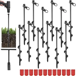Reginary 12 Pcs Ground Anchors Screw in Tent Stakes Heavy Duty Trampoline Anchors High Wind for Camping Canopy Carport Sheds Beach Sand Stakes Metal Swing Set (Black)