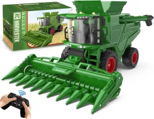 Remote Control Combine Harvester Tractor Toy with Corn Head, RC Tractor Toys for Kids 3 , Light/Spray/Sound/1/24 Scale, Farm Toy Combine Harvester for Kids, Christmas Birthday Gift 2025
