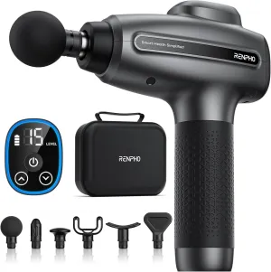 RENPHO Massage Gun Deep Tissue, FSA HSA Eligible Percussion Muscle Massage Gun for Athletes, Electric Handheld Massager Gun for Pain Relief Relax 6 Massage Head, 15 Speed (Black)
