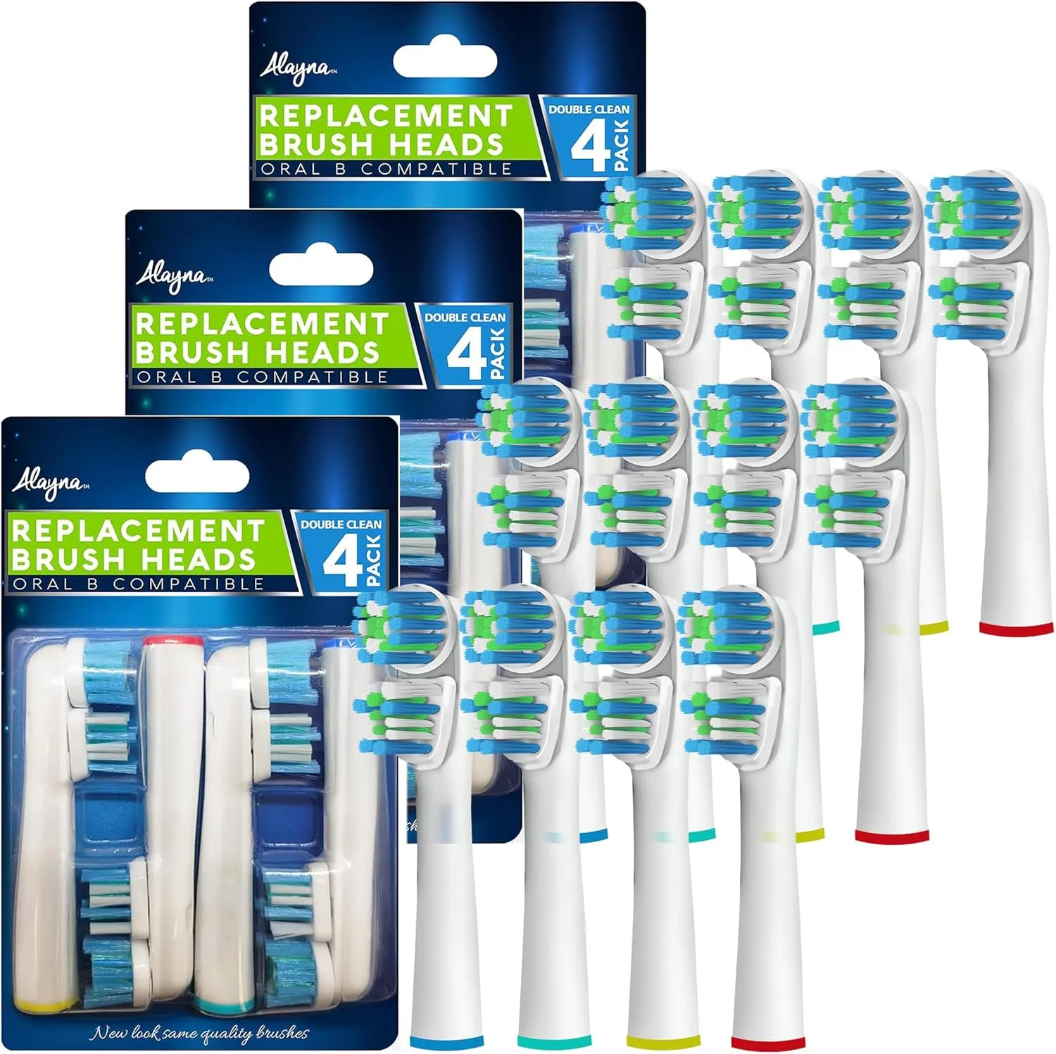 Replacement Brush Heads Compatible with OralB Braun- Best Double Clean, Pack of 12 Electric Toothbrush Replacement Heads- for Oral B Pro, 1000, 8000, 9000, Adults, Kids, Vitality, Dual Plus!