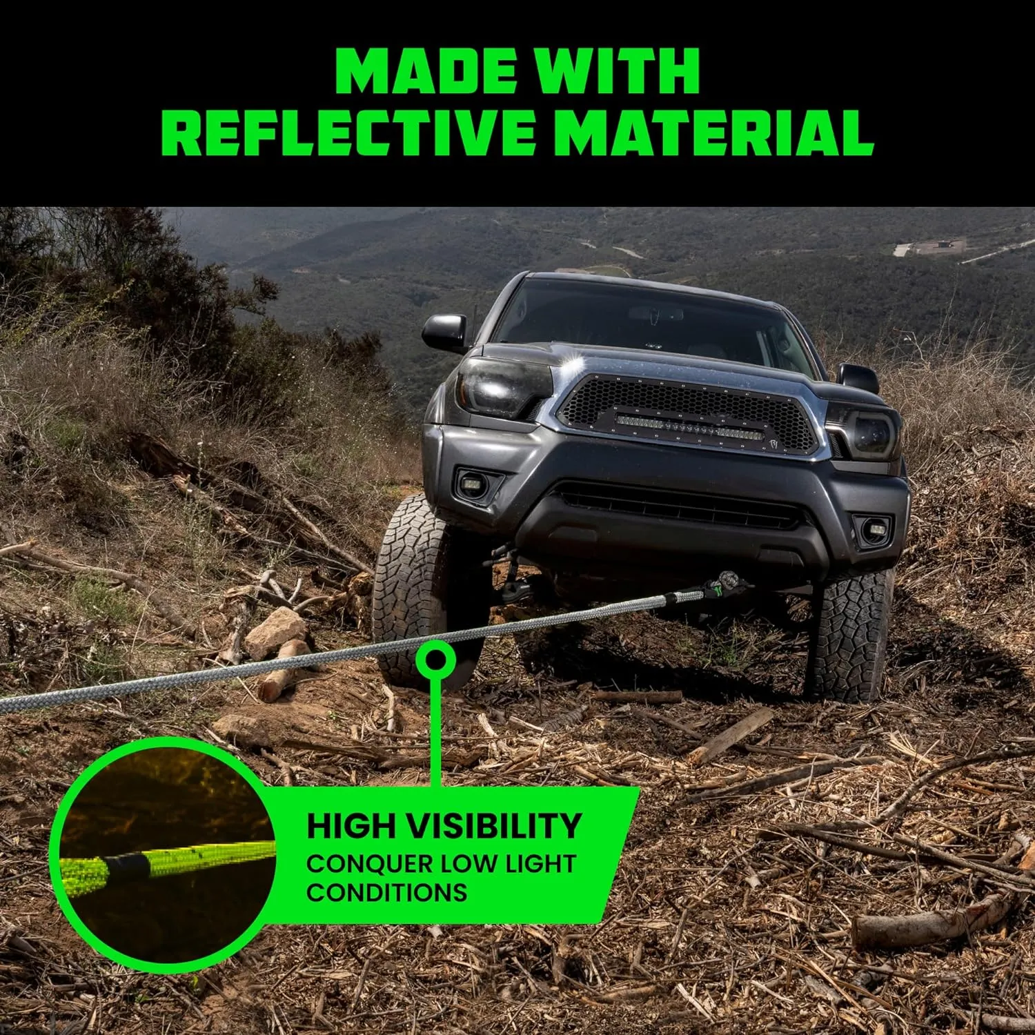 Rhino USA Kinetic Recovery Tow Rope Heavy Duty Offroad Snatch Strap for UTV, ATV, Truck, Car, Tractor - Ultimate Elastic Straps Towing Gear - Backed for Life! (7/8" x 20' Green)