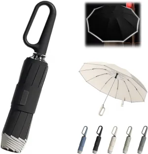 Ring Buckle Umbrella - Portable Folding Umbrella for Rain&Sun, Compact Travel Umbrella With Reflective Safety Strip, Sturdy Windproof, Umbrella with Novelty Carabiner Handle for Men Women (Gray) ALECH