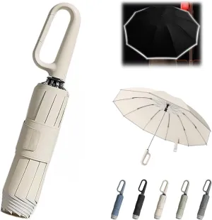 Ring Buckle Umbrella - Portable Folding Umbrella for Rain&Sun, Compact Travel Umbrella With Reflective Safety Strip, Sturdy Windproof, Umbrella with Novelty Carabiner Handle for Men Women (Gray) ALECH