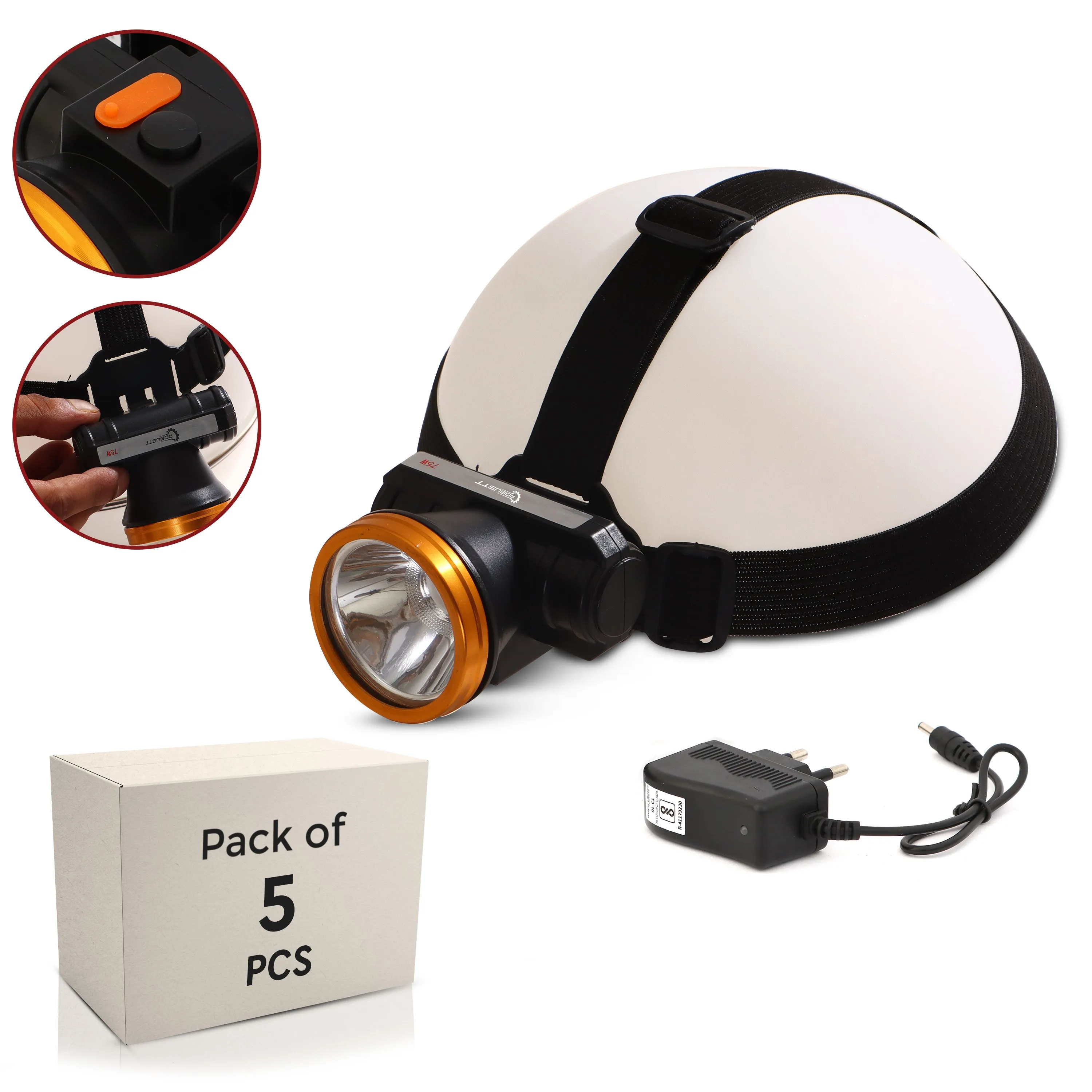 Robustt Rechargeable LED Head Light Torch 75W Waterproof Adjustable Head Lamp for Camping, Trekking, Hiking, Running etc