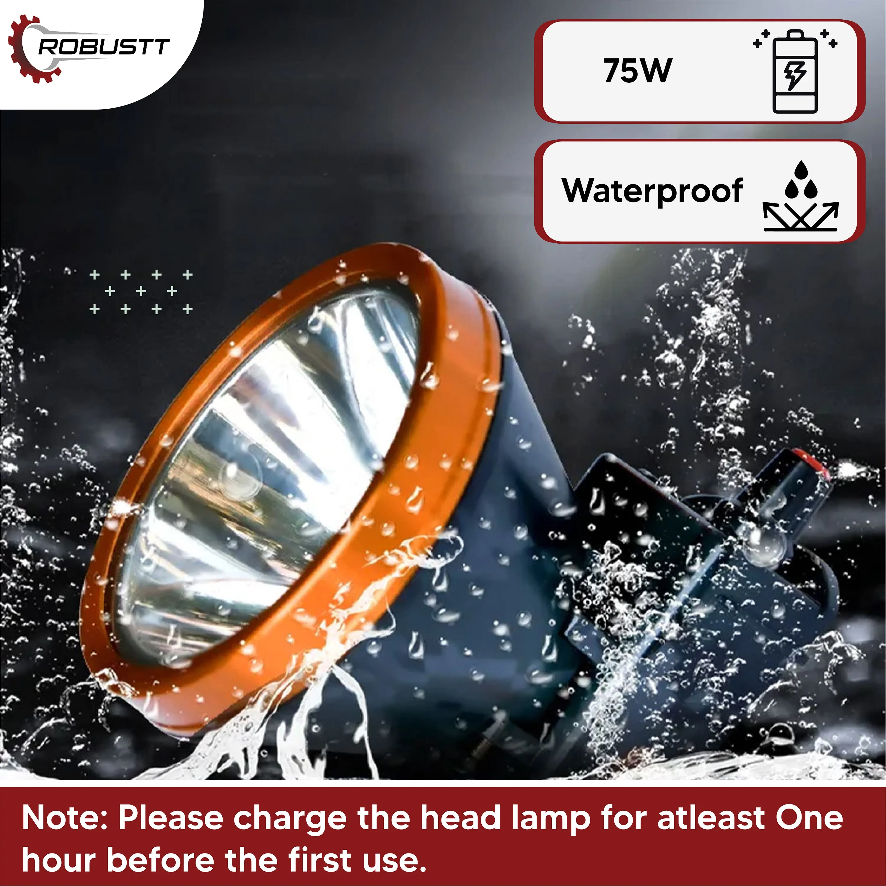 Robustt Rechargeable LED Head Light Torch 75W Waterproof Adjustable Head Lamp for Camping, Trekking, Hiking, Running etc