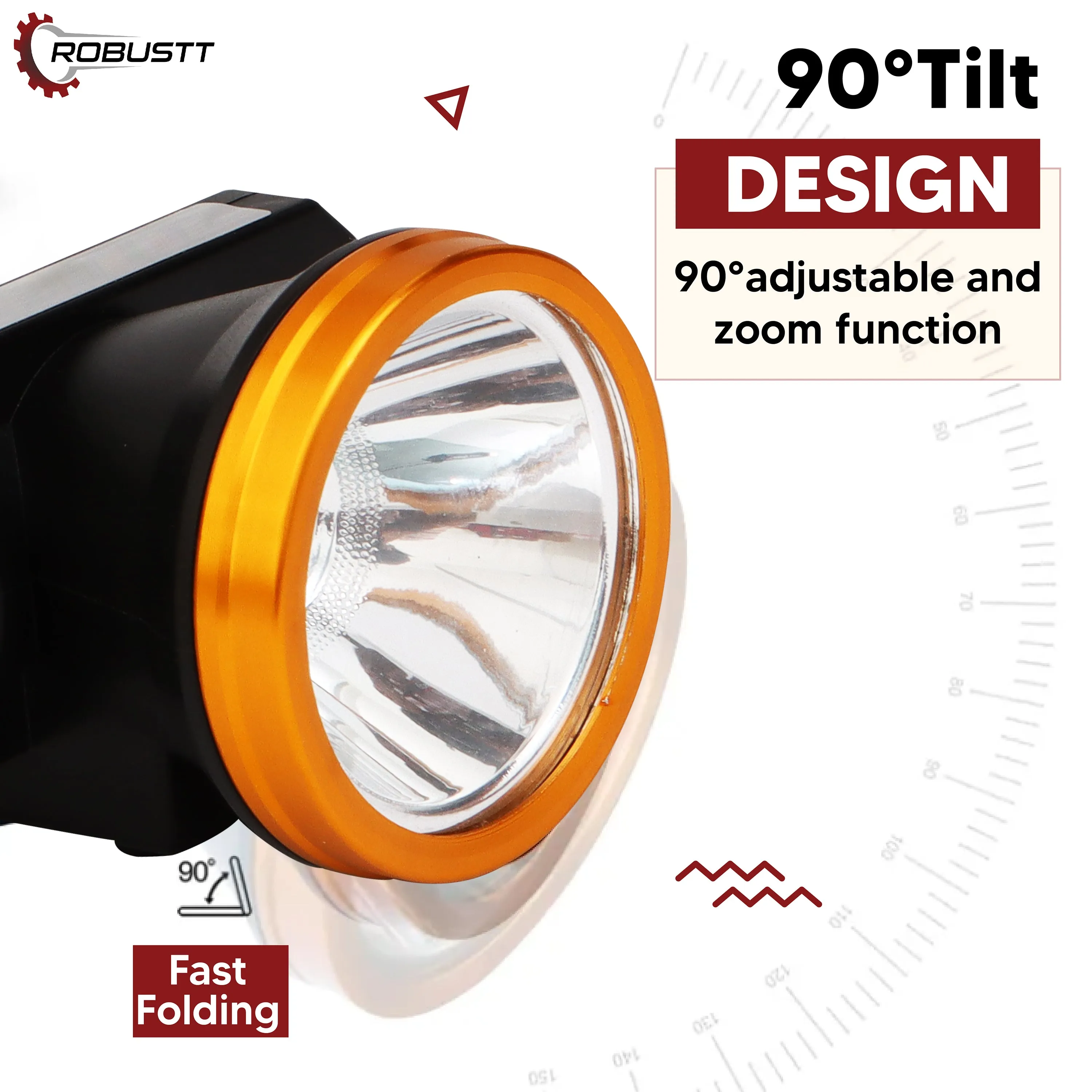 Robustt Rechargeable LED Head Light Torch 75W Waterproof Adjustable Head Lamp for Camping, Trekking, Hiking, Running etc