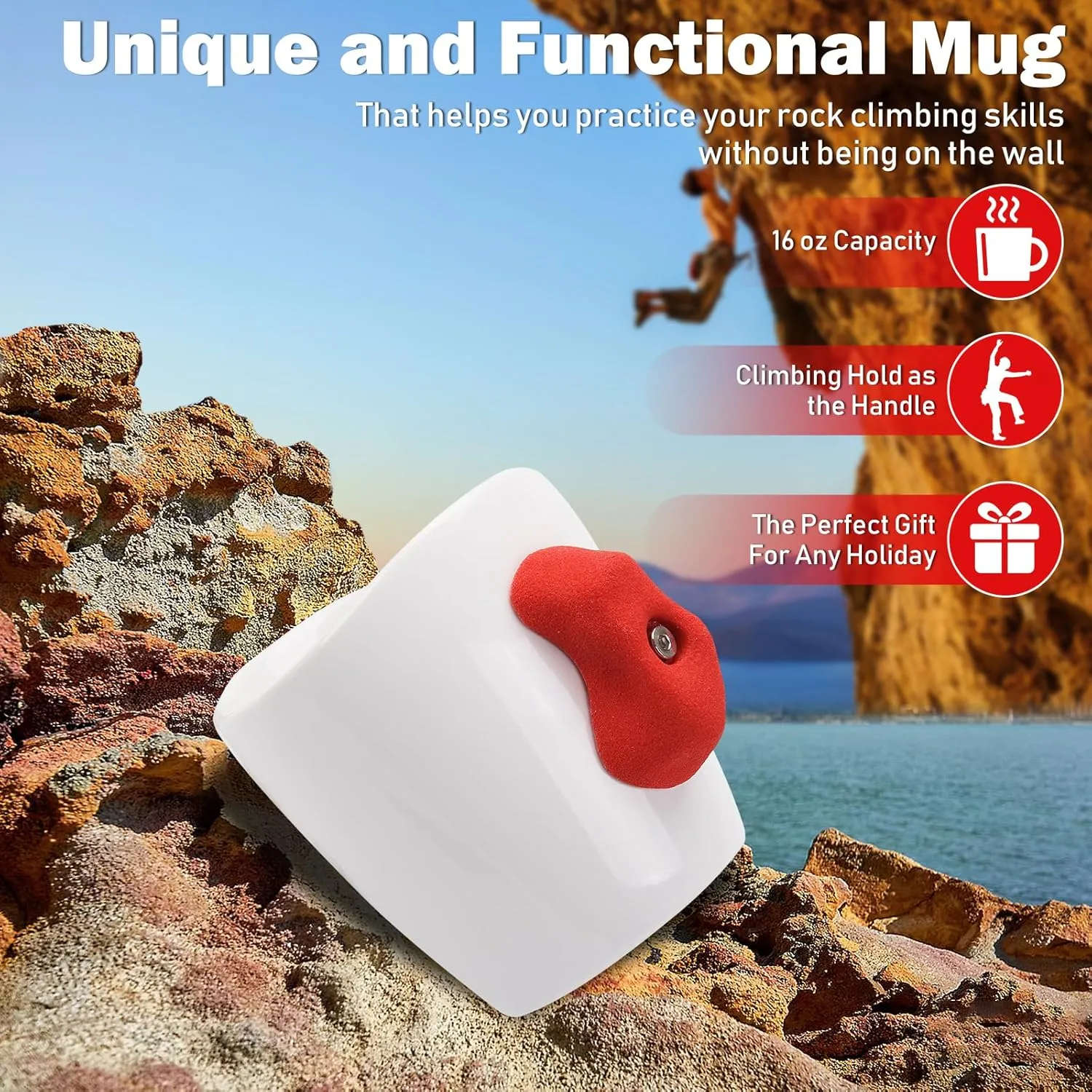 Rock Climbing Mug, 16 oz Ceramic Mug with Climbing Training Handles, Rock Climbing Gifts for Men Women, Climbing Hold Mug Bouldering Coffee Cup