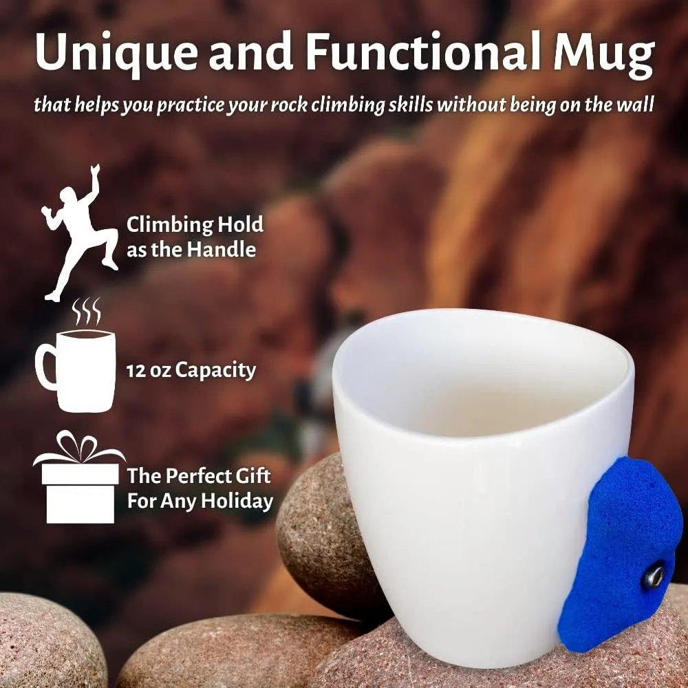 ROCK CLIMBING MUG - Ergonomic pinch grip design for climbers, unique bouldering gift and climbing cup for indoor training, durable climber mug for grip strength enthusiasts - Blue