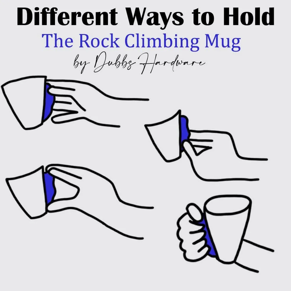 ROCK CLIMBING MUG - Ergonomic pinch grip design for climbers, unique bouldering gift and climbing cup for indoor training, durable climber mug for grip strength enthusiasts - Blue