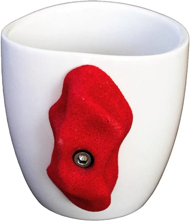 ROCK CLIMBING MUG - Ergonomic pinch grip design for climbers, unique bouldering gift and climbing cup for indoor training, durable climber mug for grip strength enthusiasts - Red