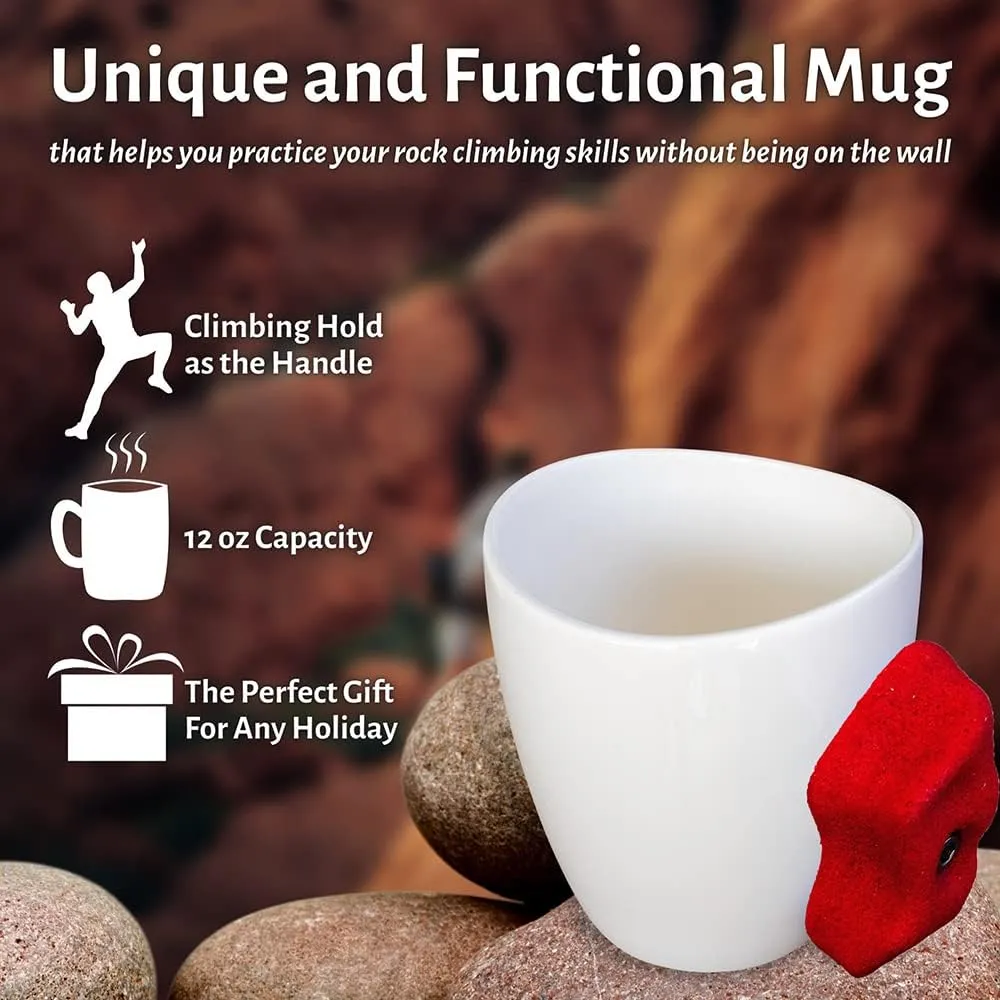 ROCK CLIMBING MUG - Ergonomic pinch grip design for climbers, unique bouldering gift and climbing cup for indoor training, durable climber mug for grip strength enthusiasts - Red