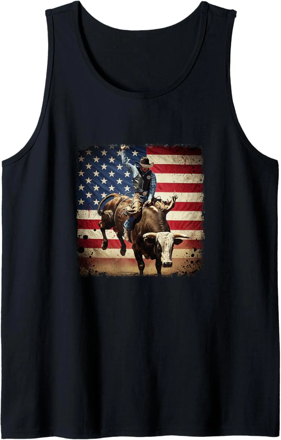Rodeo Bull Rider Patriotic Cowboy USA Flag Tank Top
