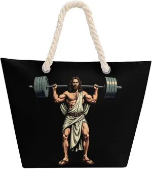 Rope Bag Women Men Beach Tote Bag with Hemp Rope Handle Top Zipper Boat Bag Large Capacity Handbag