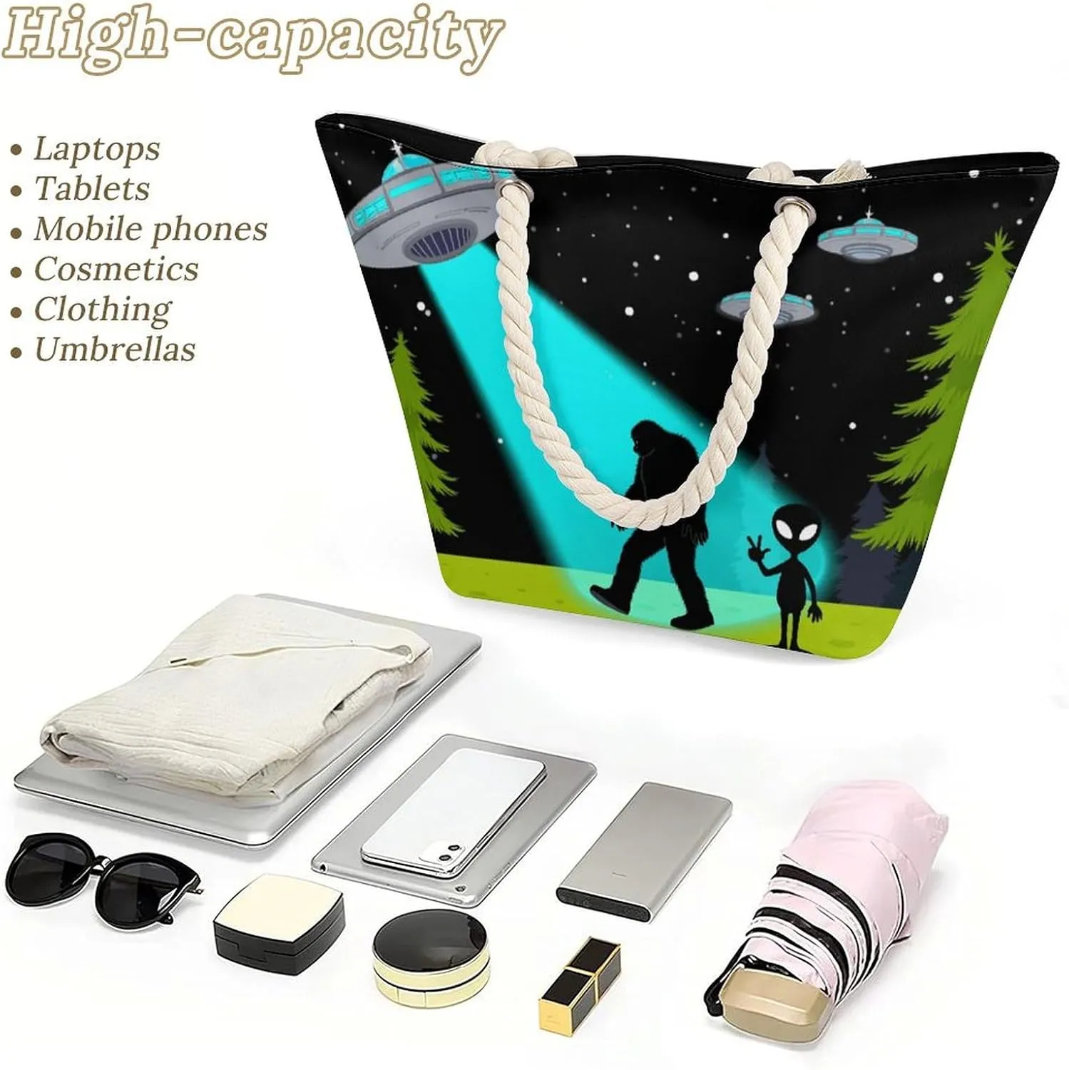 Rope Bag Women Men Beach Tote Bag with Hemp Rope Handle Top Zipper Boat Bag Large Capacity Handbag
