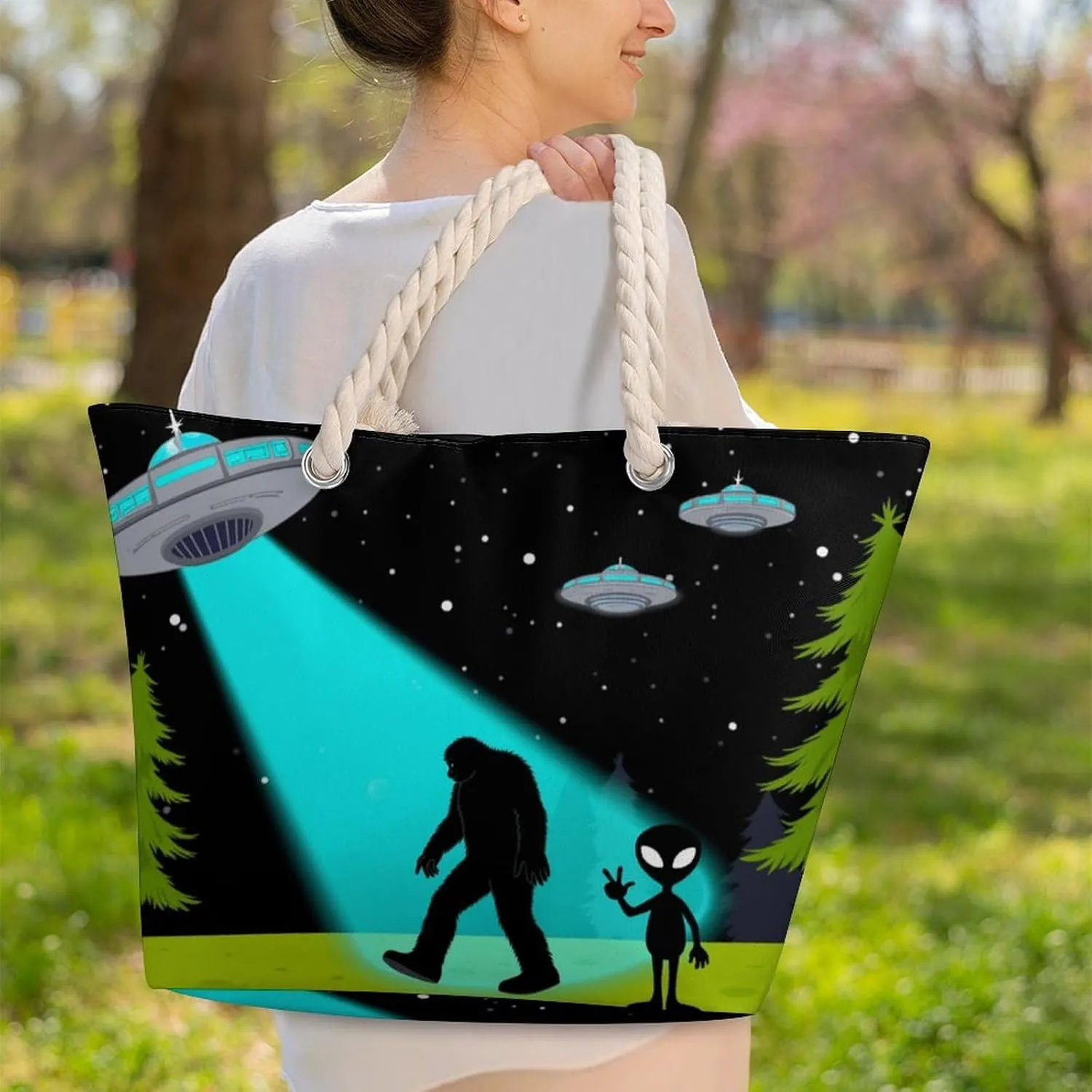 Rope Bag Women Men Beach Tote Bag with Hemp Rope Handle Top Zipper Boat Bag Large Capacity Handbag