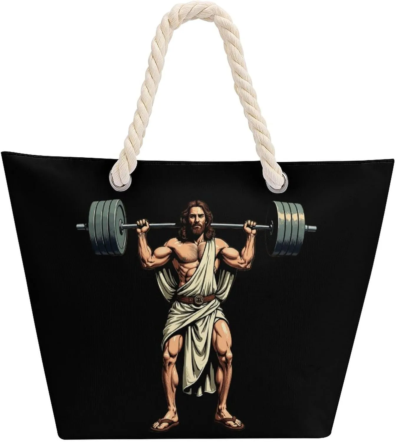 Rope Bag Women Men Beach Tote Bag with Hemp Rope Handle Top Zipper Boat Bag Large Capacity Handbag