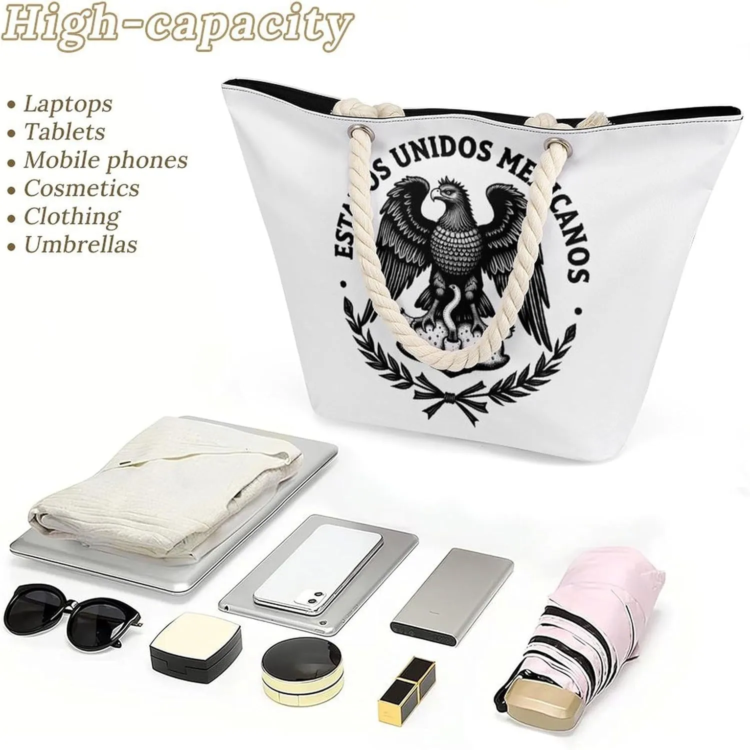 Rope Bag Women Men Beach Tote Bag with Hemp Rope Handle Top Zipper Boat Bag Large Capacity Handbag