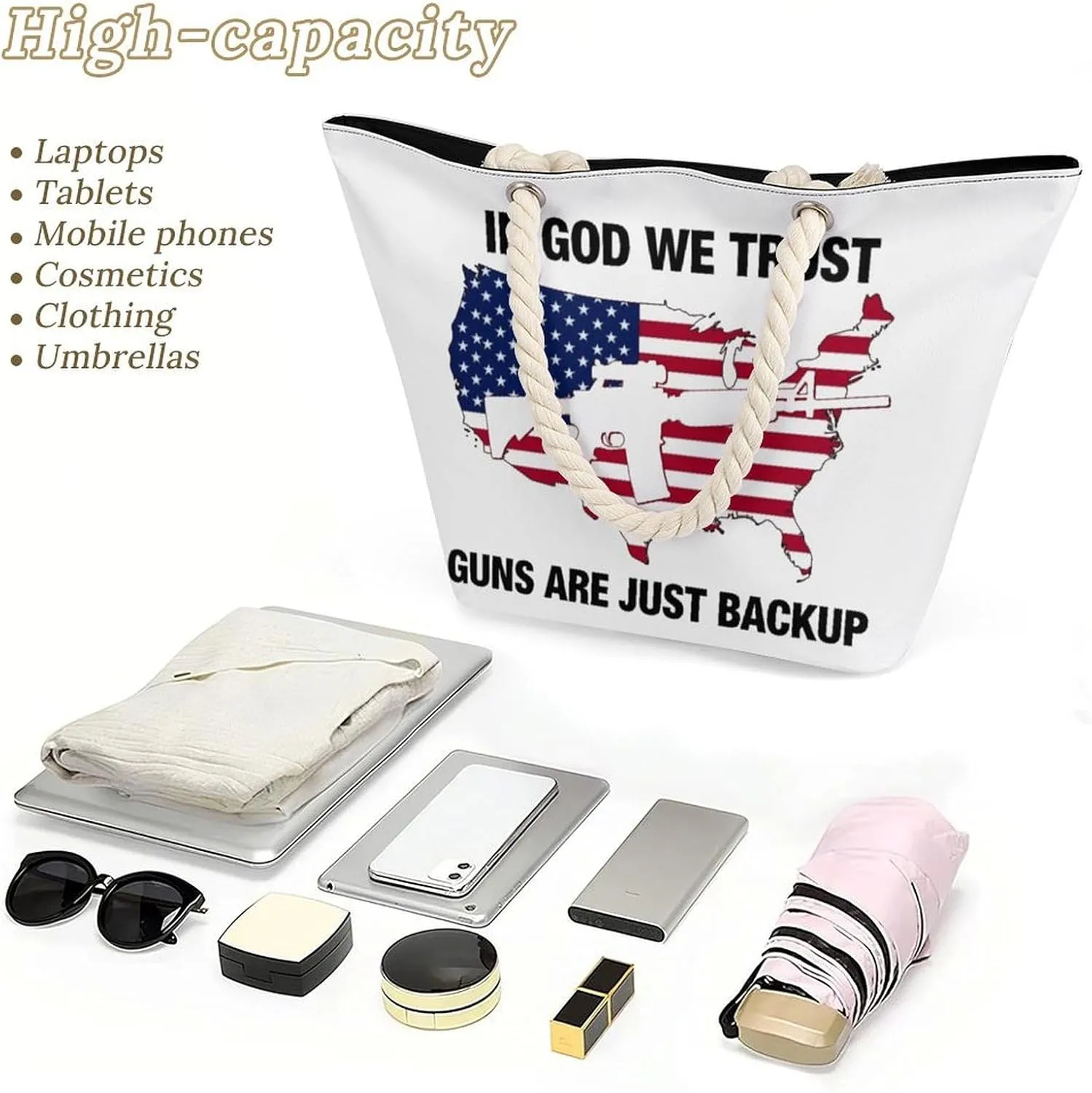 Rope Bag Women Men Beach Tote Bag with Hemp Rope Handle Top Zipper Boat Bag Large Capacity Handbag