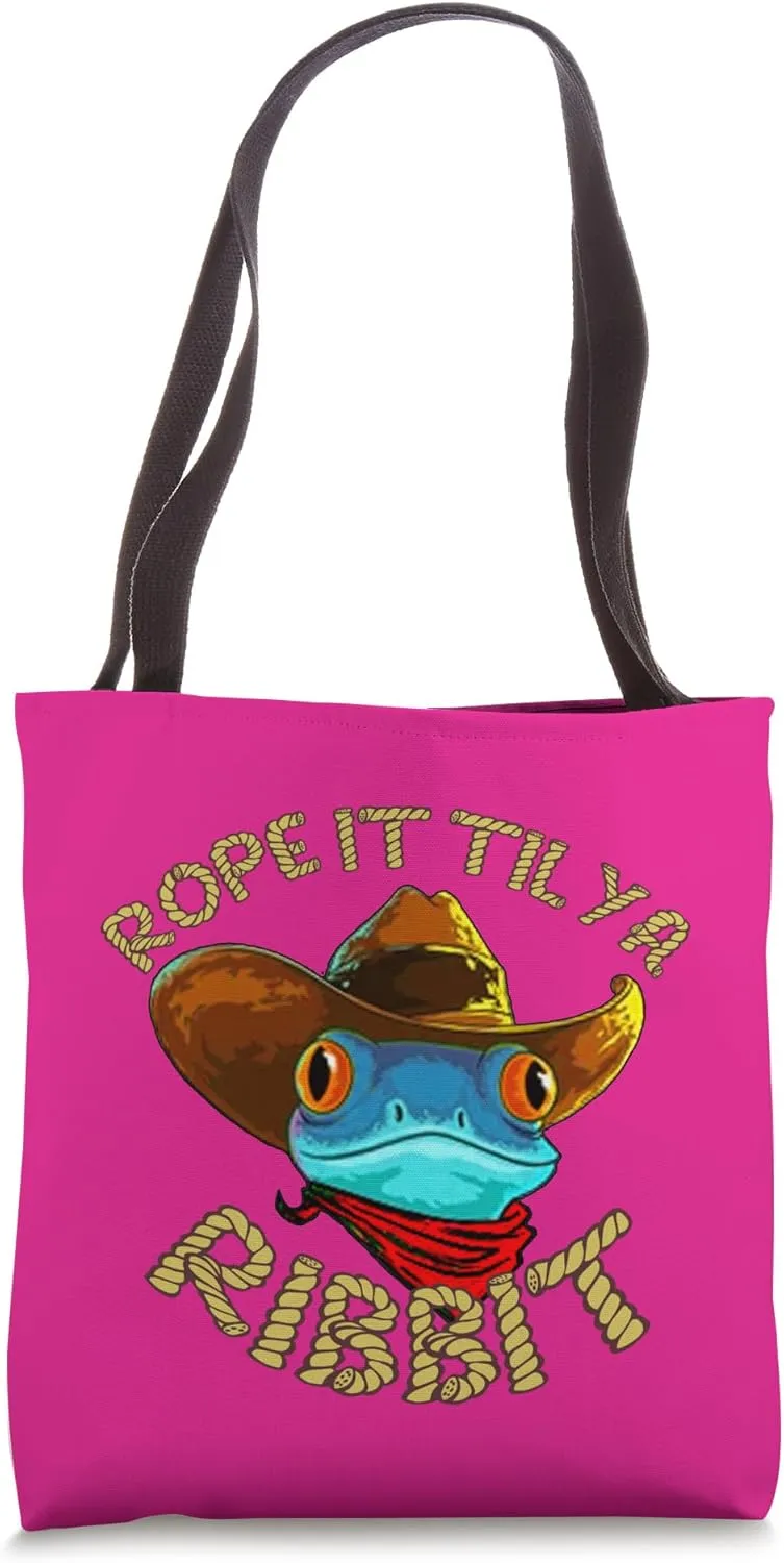 Rope It Til Ya Ribbit Vintage Cowboy Poison Dart Frog Lasso Tote Bag