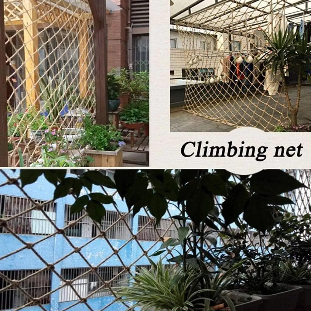 Rope Net Kids Climbing Safety Net Heavy Duty Hemp Rope Cargo Net Outdoor Garden Plant Protective Net Playground Swingset Rock Treehouse Railing (Size : 2 * 3m(7 * 10ft))