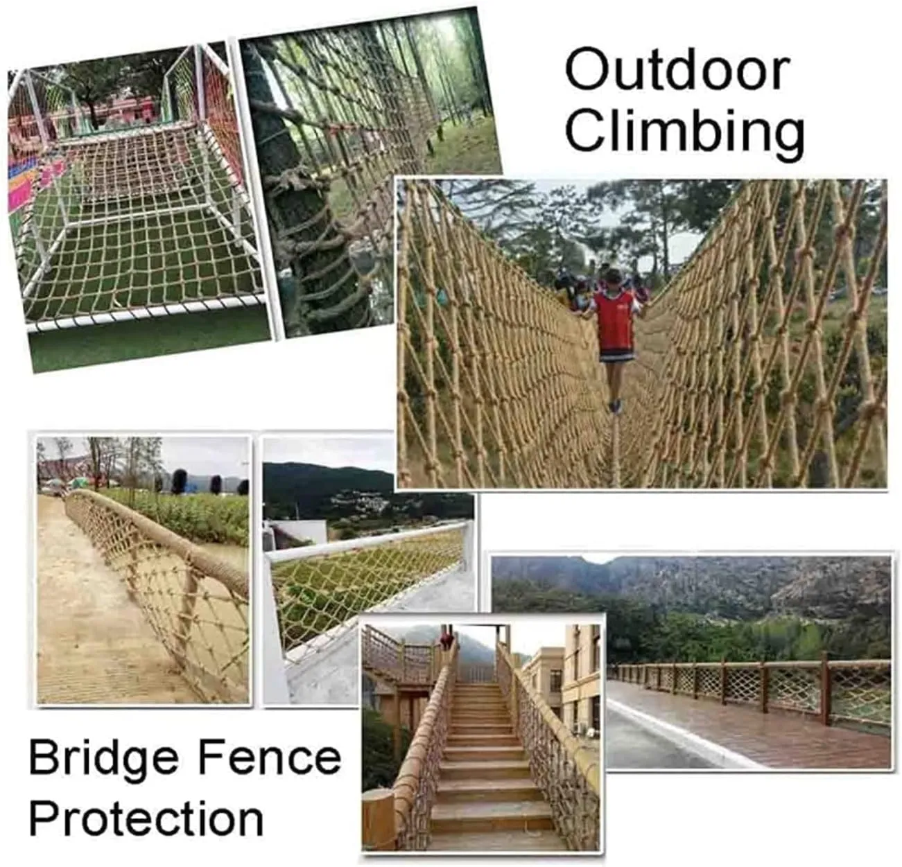 Rope Net Kids Climbing Safety Net Heavy Duty Hemp Rope Cargo Net Outdoor Garden Plant Protective Net Playground Swingset Rock Treehouse Railing (Size : 2 * 3m(7 * 10ft))