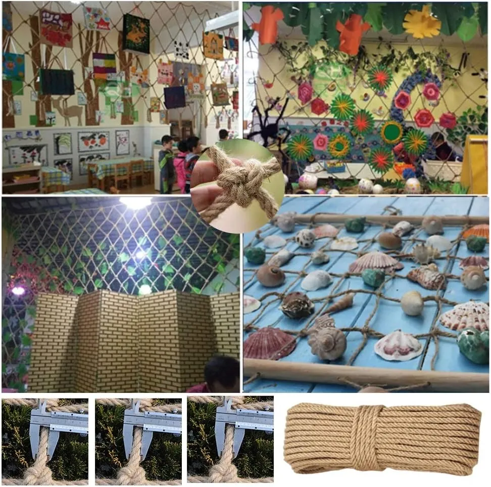 Rope Netting Railing - Decor Net Nautical Decorative Fish Net，Retro Grid Suspended Ceiling Net Hemp Net Clothes Network Outdoor Climbing Net,Customizable Rope Cargo Net for Kids