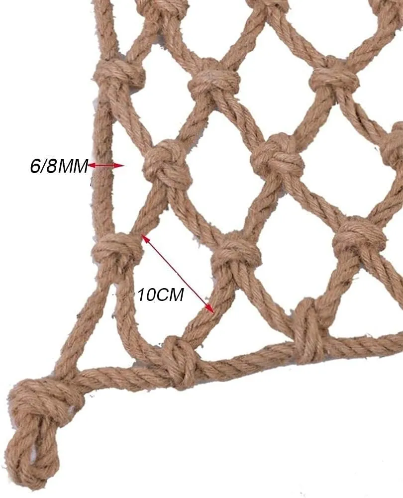 Rope Netting Railing - Decor Net Nautical Decorative Fish Net，Retro Grid Suspended Ceiling Net Hemp Net Clothes Network Outdoor Climbing Net,Customizable Rope Cargo Net for Kids