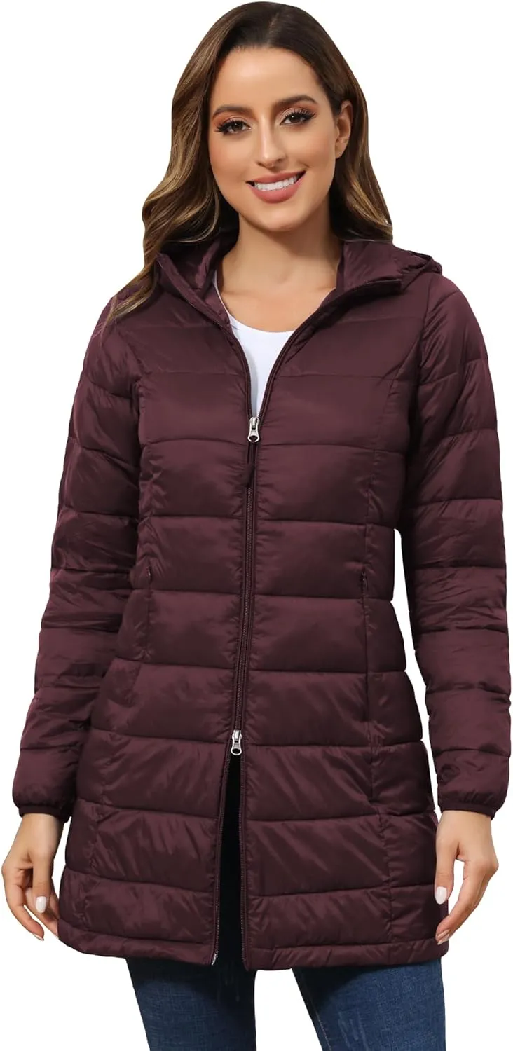 ROYAL MATRIX Women's Packable Puffer Coat, Regular and Plus Size Lightweight Puffer Coat Long Puffer Coat with Hood