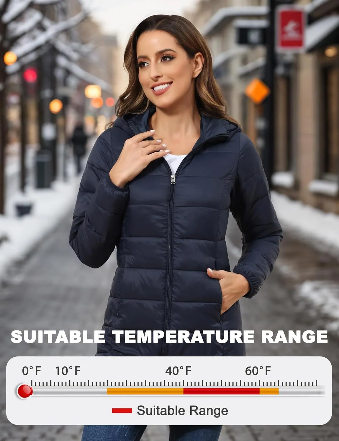 ROYAL MATRIX Women's Packable Puffer Coat, Regular and Plus Size Lightweight Puffer Coat Long Puffer Coat with Hood