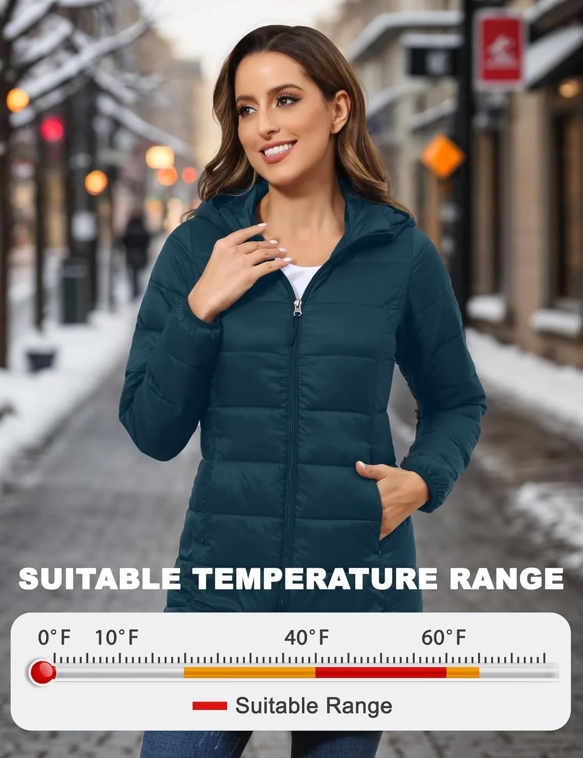 ROYAL MATRIX Women's Packable Puffer Coat, Regular and Plus Size Lightweight Puffer Coat Long Puffer Coat with Hood