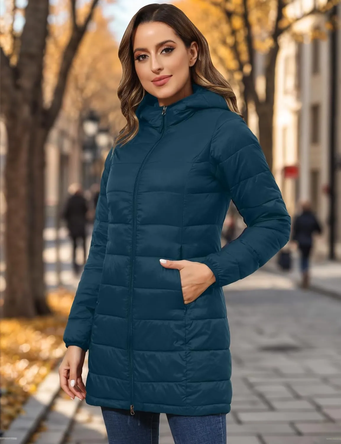 ROYAL MATRIX Women's Packable Puffer Coat, Regular and Plus Size Lightweight Puffer Coat Long Puffer Coat with Hood