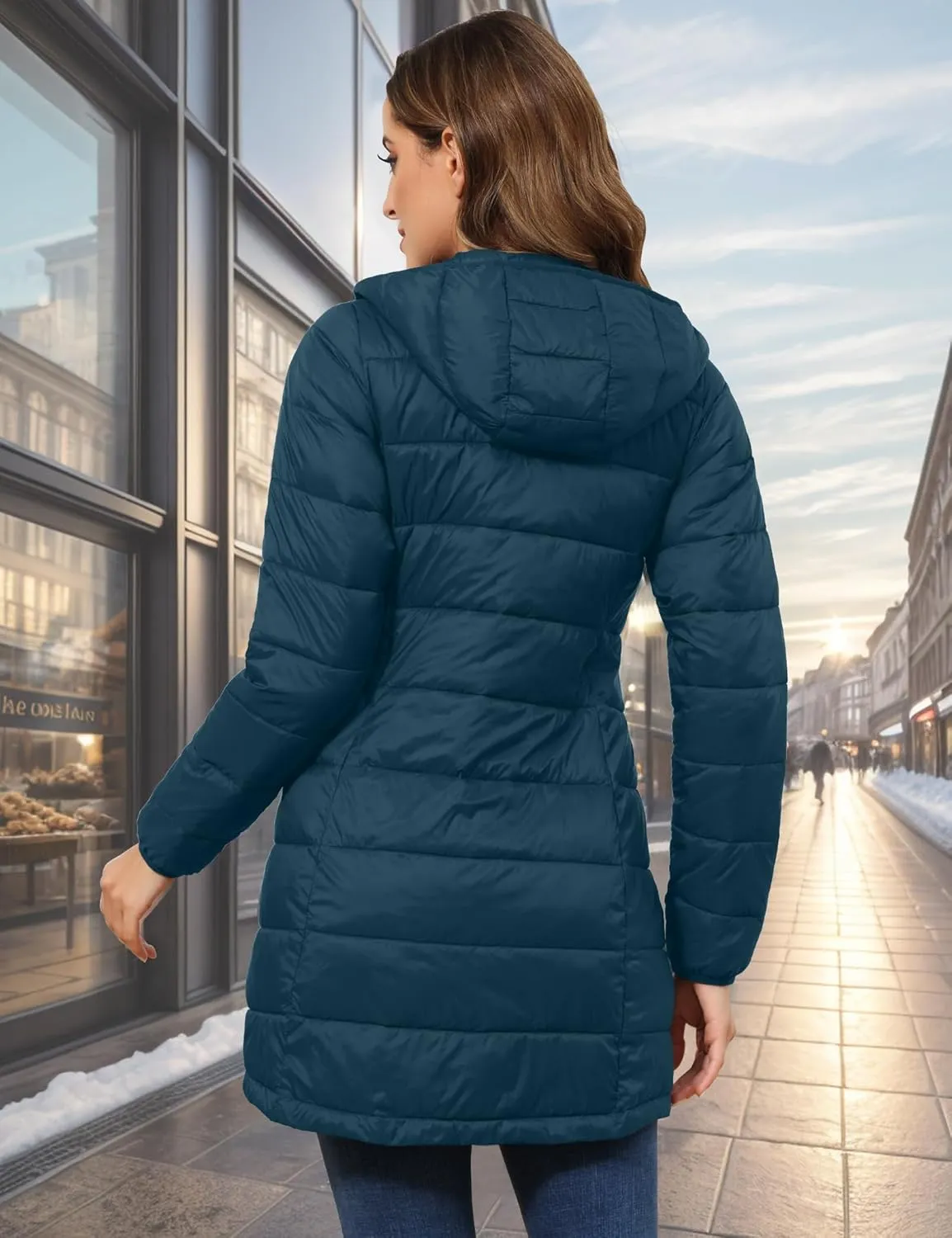 ROYAL MATRIX Women's Packable Puffer Coat, Regular and Plus Size Lightweight Puffer Coat Long Puffer Coat with Hood