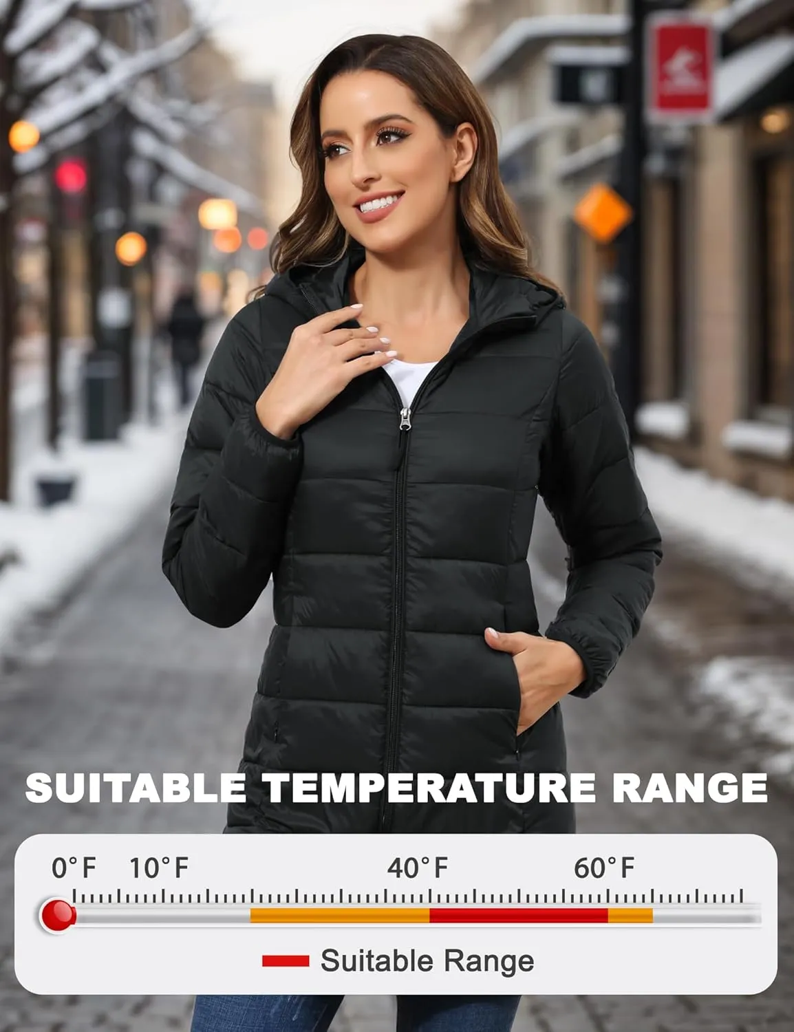 ROYAL MATRIX Women's Packable Puffer Coat, Regular and Plus Size Lightweight Puffer Coat Long Puffer Coat with Hood