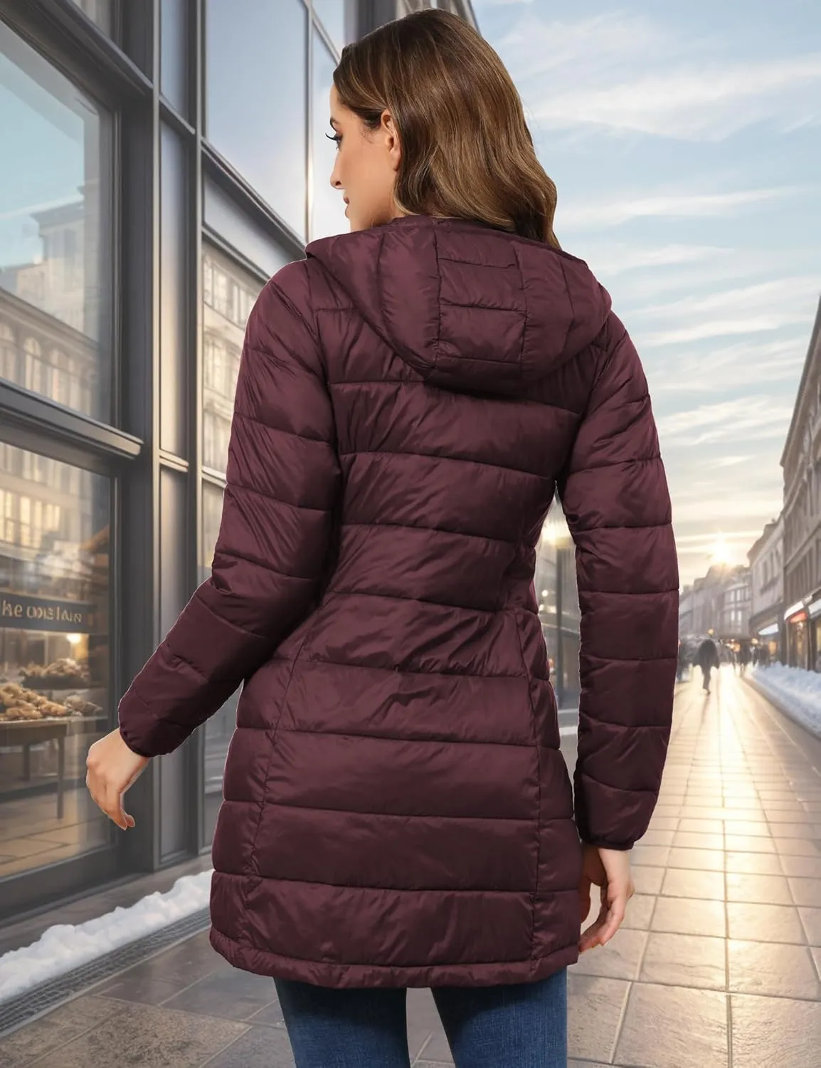 ROYAL MATRIX Women's Packable Puffer Coat, Regular and Plus Size Lightweight Puffer Coat Long Puffer Coat with Hood