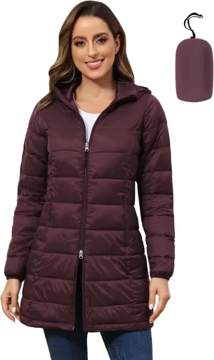 ROYAL MATRIX Women's Packable Puffer Coat, Regular and Plus Size Lightweight Puffer Coat Long Puffer Coat with Hood
