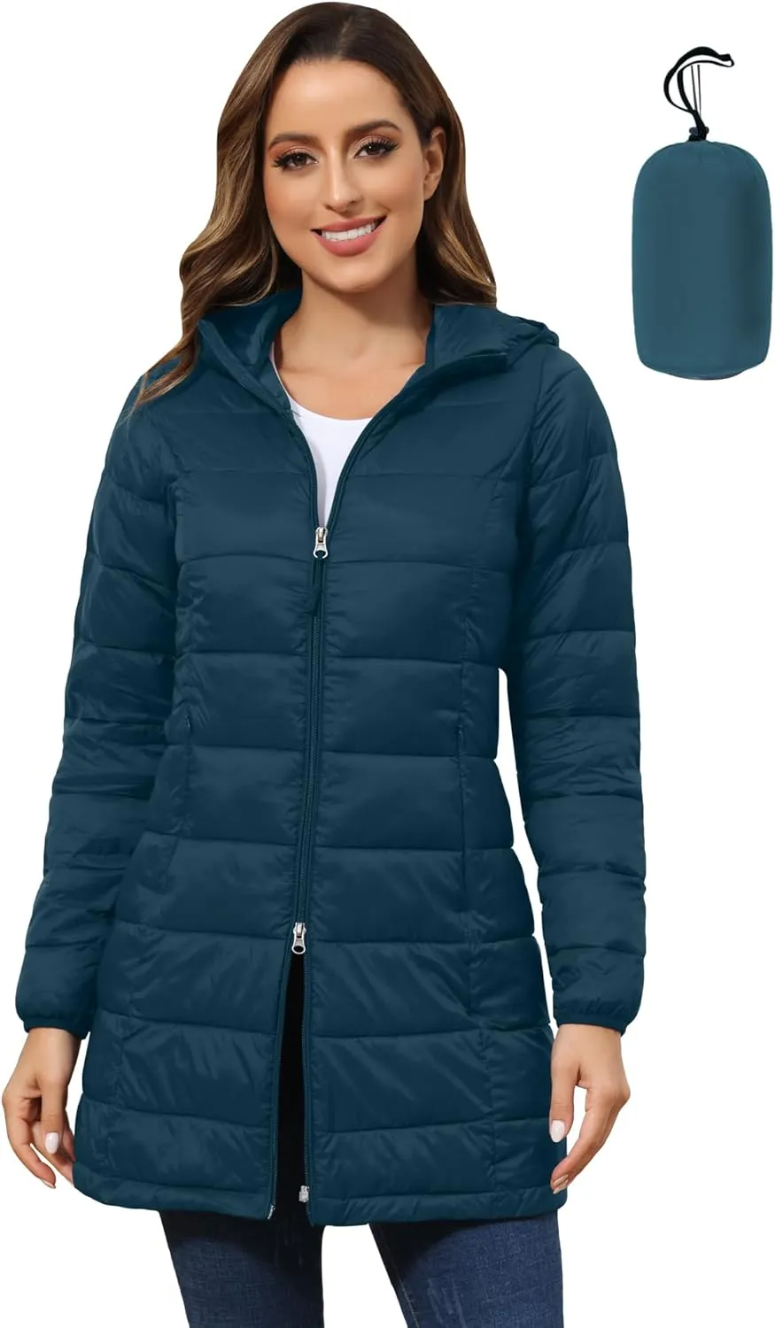 ROYAL MATRIX Women's Packable Puffer Coat, Regular and Plus Size Lightweight Puffer Coat Long Puffer Coat with Hood
