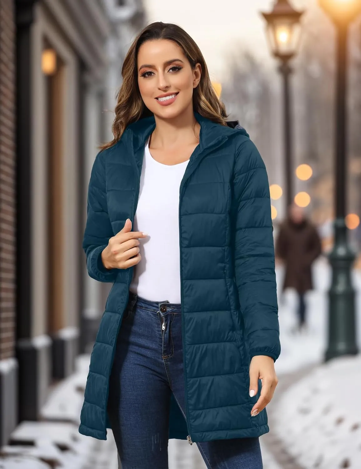 ROYAL MATRIX Women's Packable Puffer Coat, Regular and Plus Size Lightweight Puffer Coat Long Puffer Coat with Hood