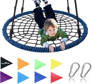 Royal Oak Giant 40" Spider Web Tree Swing, 600 lb Weight Capacity, Durable Steel Frame, Waterproof, Adjustable Ropes, Bonus Flag Set and 2 Carabiners, Non-Stop Fun for Kids (Blue)