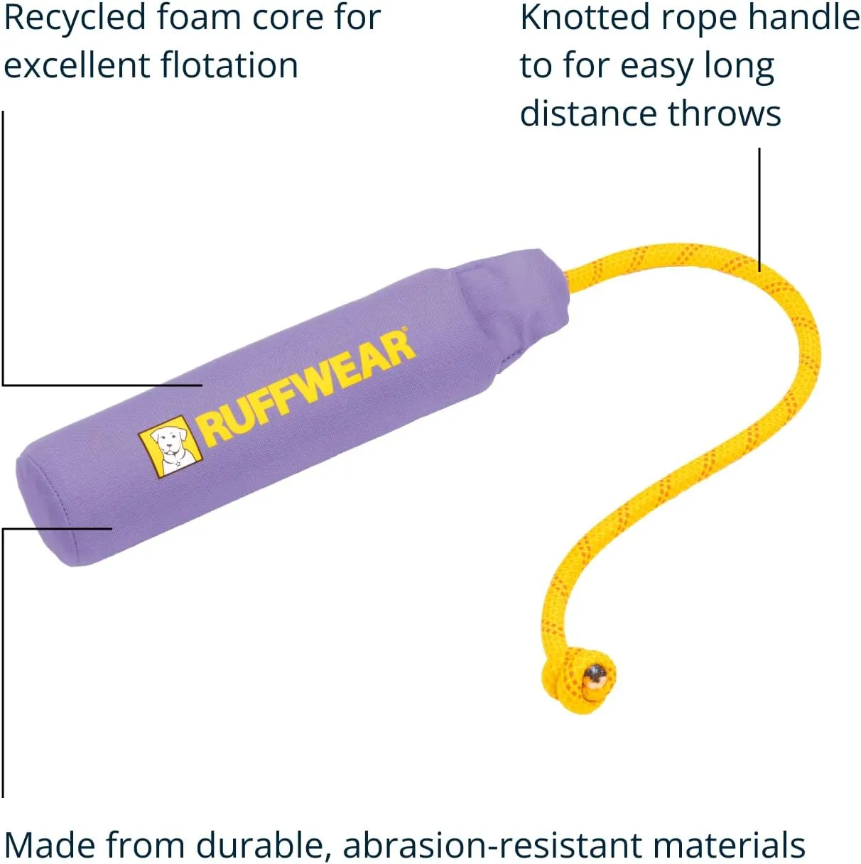 Ruffwear Lunker Throw Toy for Dogs – Durable, Soft Fabric Toy with Rope Handle for Fetch and Tug on Land & Water, Purple Orchid, Medium