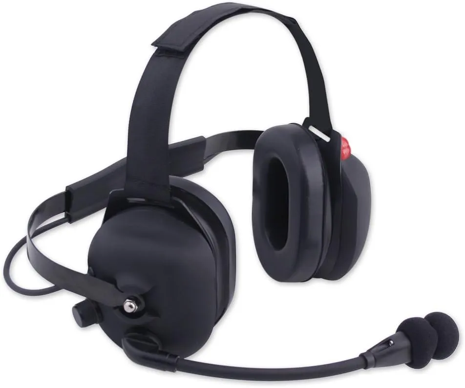 Rugged Radios H43-BLK-K Black Rubber Coated Two-Way Behind The Head Racing Headset with Dynamic Noise Cancelling Mic and 3.5mm Input Jack for Music and Scanners