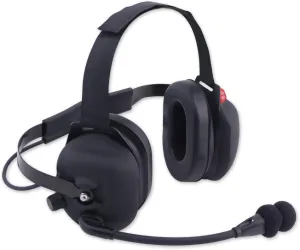 Rugged Radios H43-BLK-K Black Rubber Coated Two-Way Behind The Head Racing Headset with Dynamic Noise Cancelling Mic and 3.5mm Input Jack for Music and Scanners