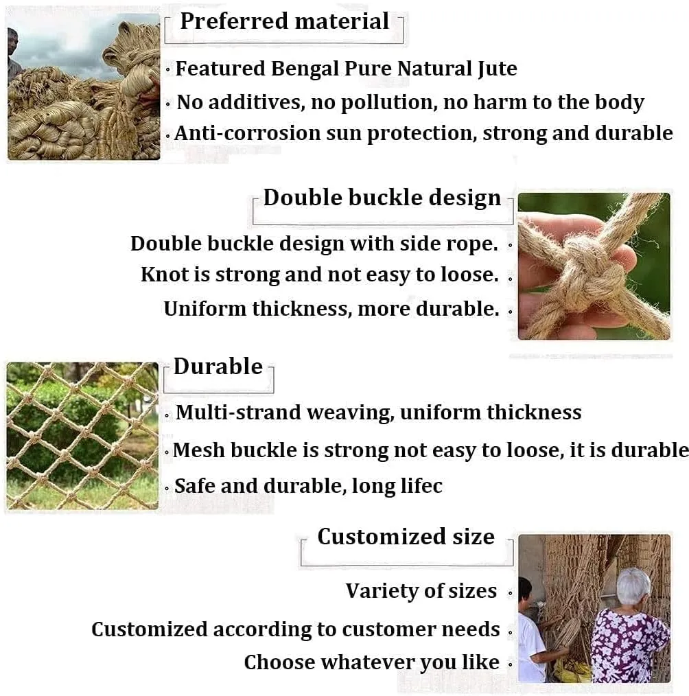 RZM Child Climbing Playground Net Heavy Duty Hemp Rope Cargo Nets Outdoor Treehouse Fence Decor Birds Net Kids Safety Swing Rope Ladder Protective Net (Size : 1 * 1m(3 * 3ft))