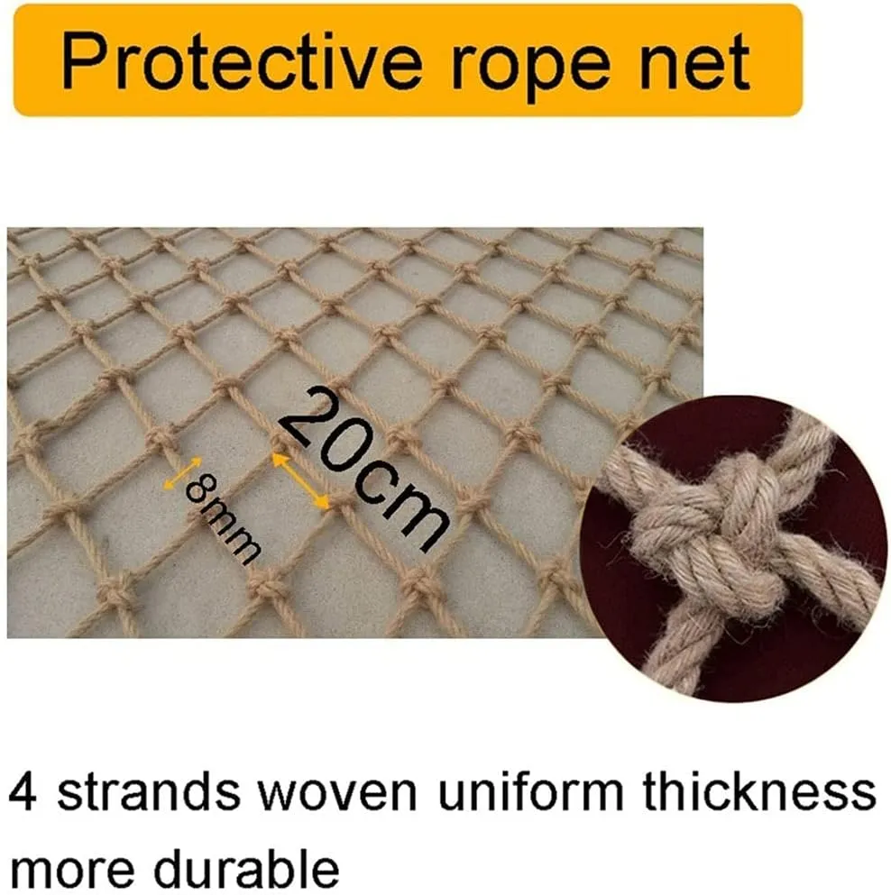 Safety Cargo Net Climbing for Kids Heavy Duty Hemp Rope Net Waterproof Cargo Net Kids Swing Outdoor Bridge Playground Fence Stair Protective Net Dia(4X4m)